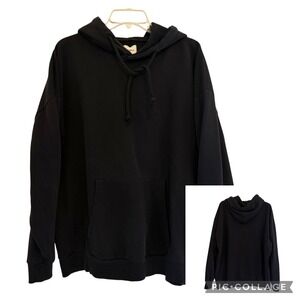 Pull&Bear Black Oversized Hoodie Pullover Fleece Mens Large‎ Streetwear Gorpcore